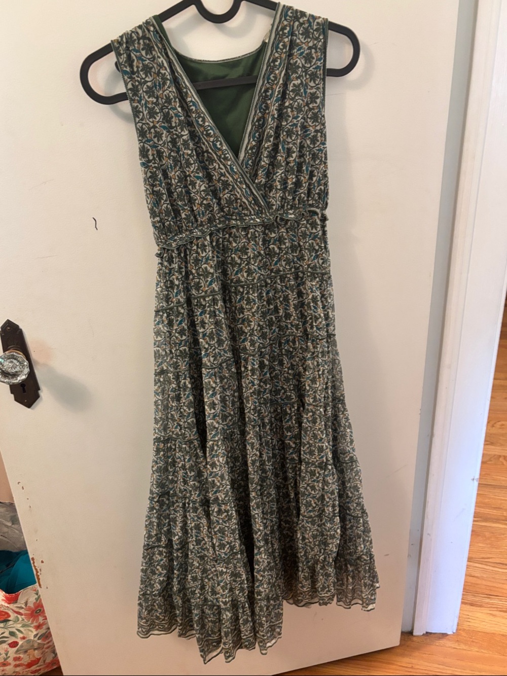 Sleeveless Floral Wrap Maxi Dress in Green